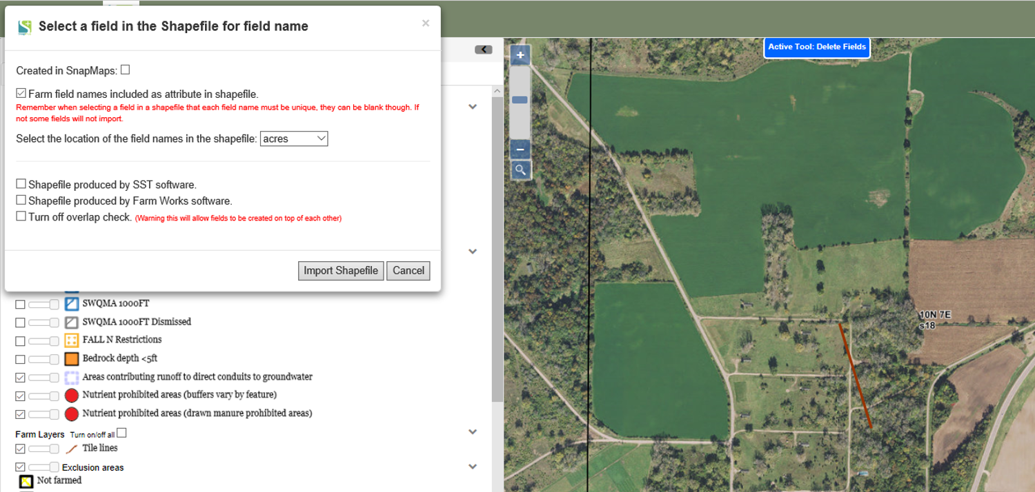 KV Select a field in the Shapefile for field name