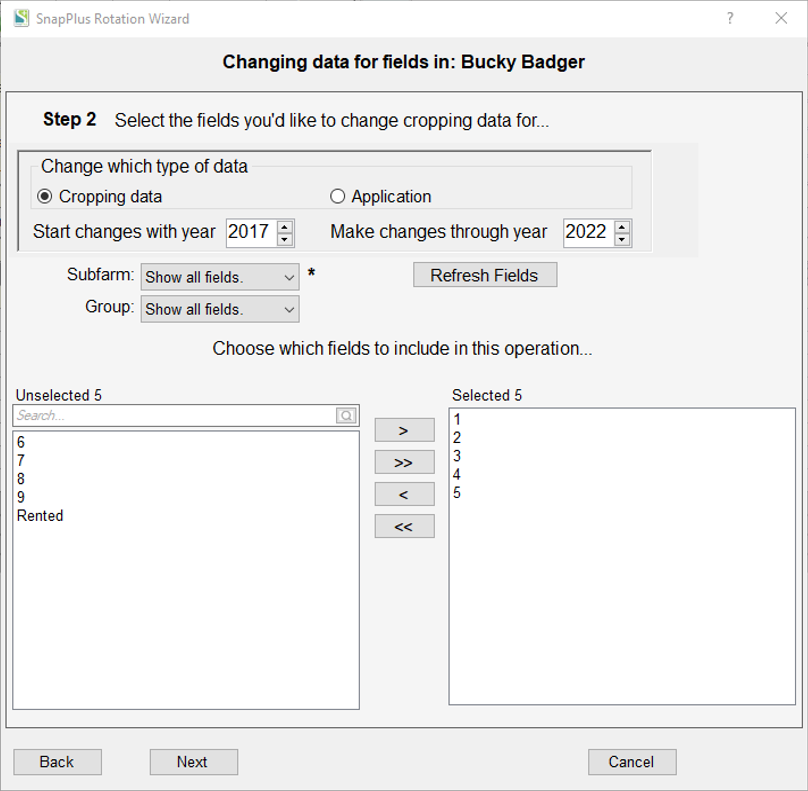 KV Step 2 - Select the fields you'd like to modify cropping data for