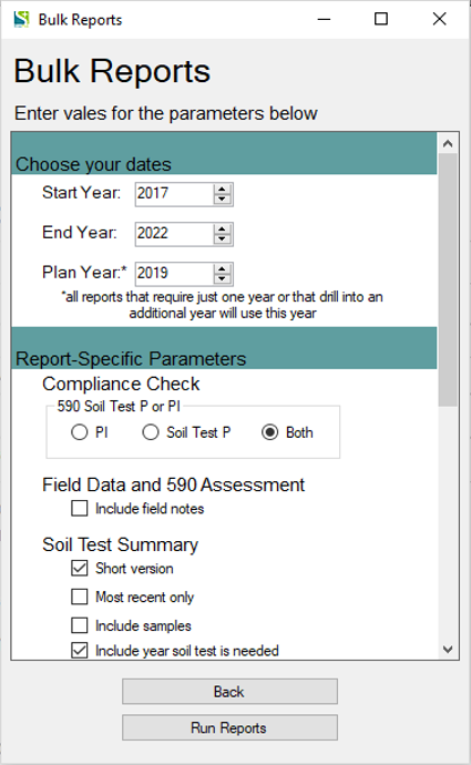 KV Bulk Reports parameters