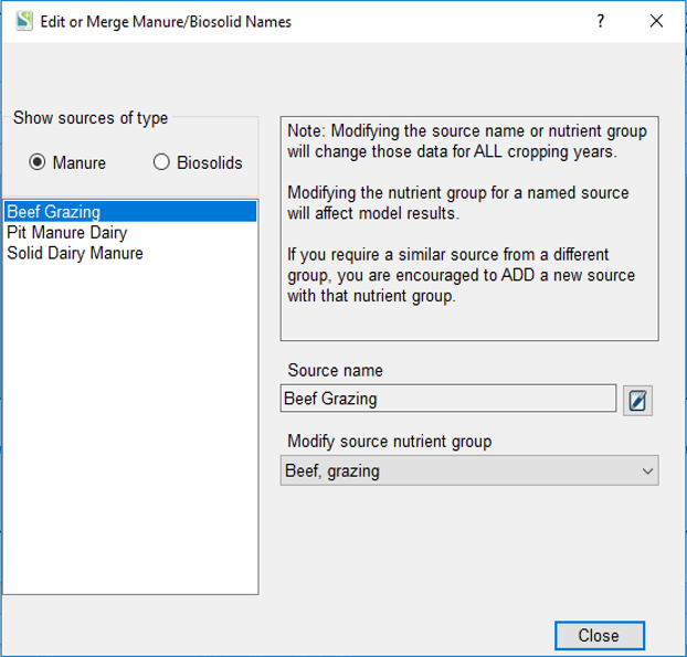 KV Edit or Merge Manure-Biosolid Names