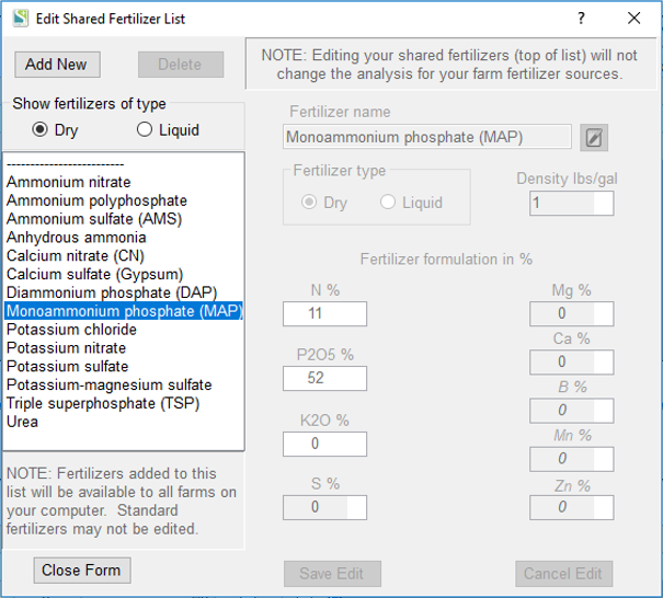 KV Edit Shared Fertilizer List
